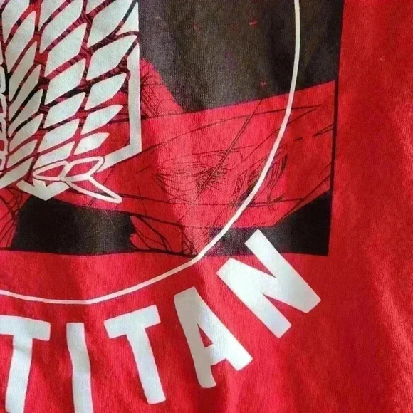 Sword Attack Titan Logo Men's T Shirt Atack on Titan Size M Red Short Sleeve - Picture 10 of 10